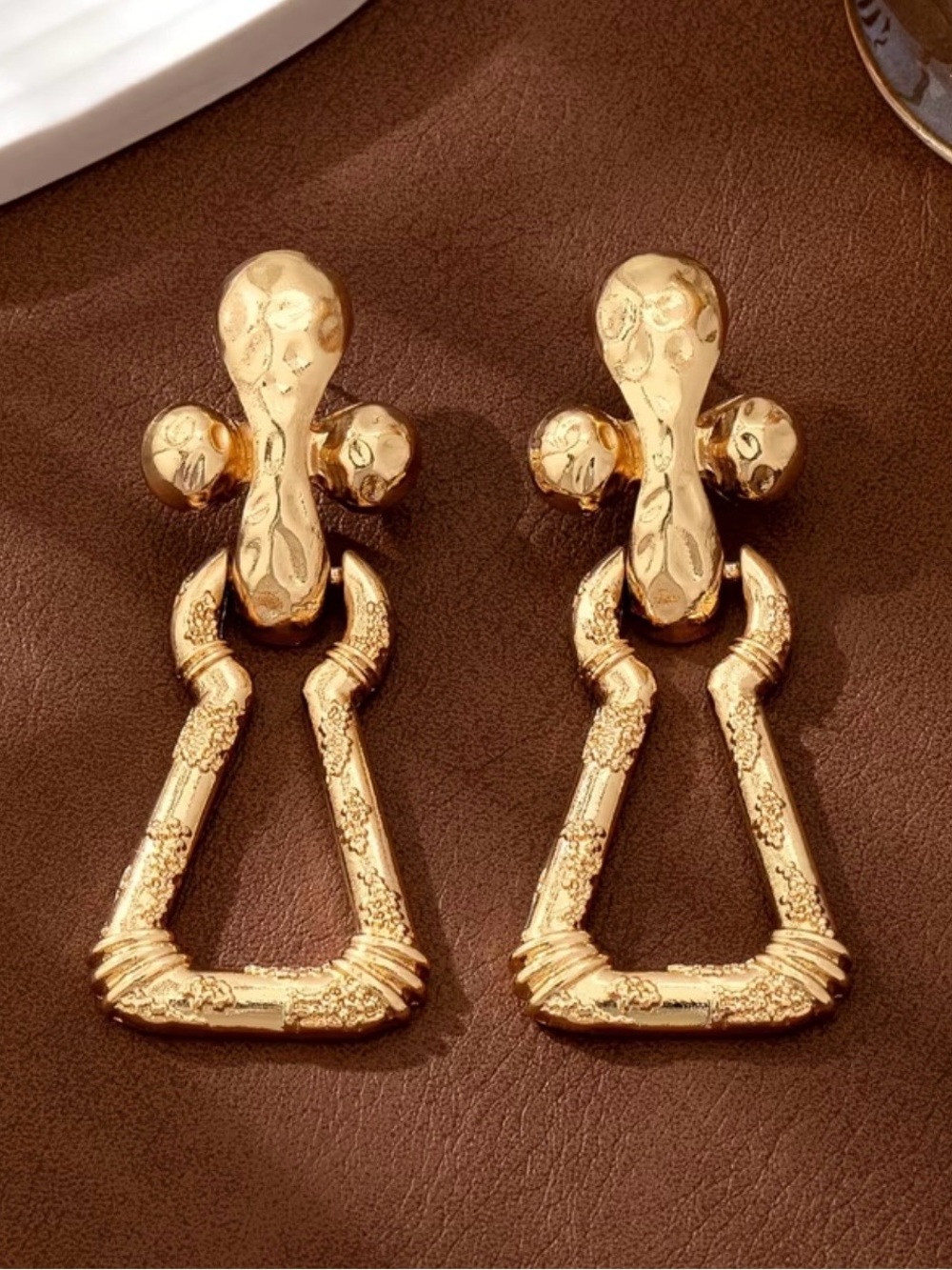Schiaparelli Inspired Gold Drop Textured Link Earrings